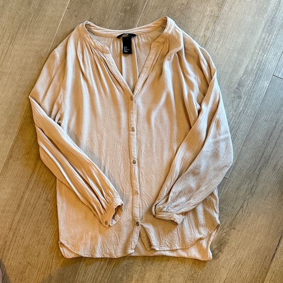 Tops - Light Beige Button-Up Blouse